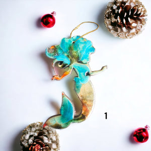 Coastal Christmas Mermaid Resin and Wood Beach Ornaments