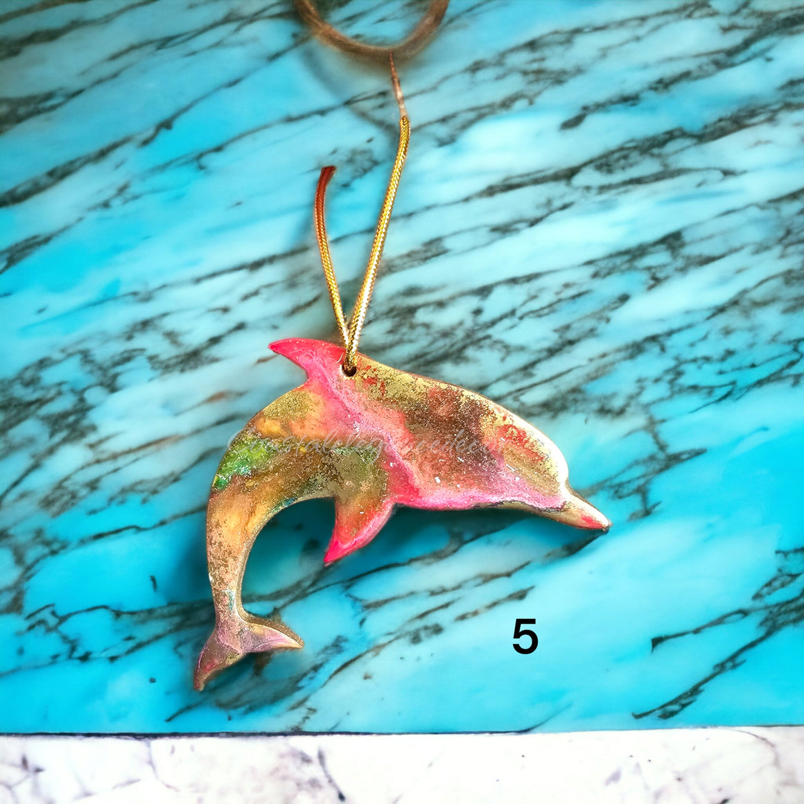 Colorful Sea Dolphin Christmas Resin and Wood Ornament