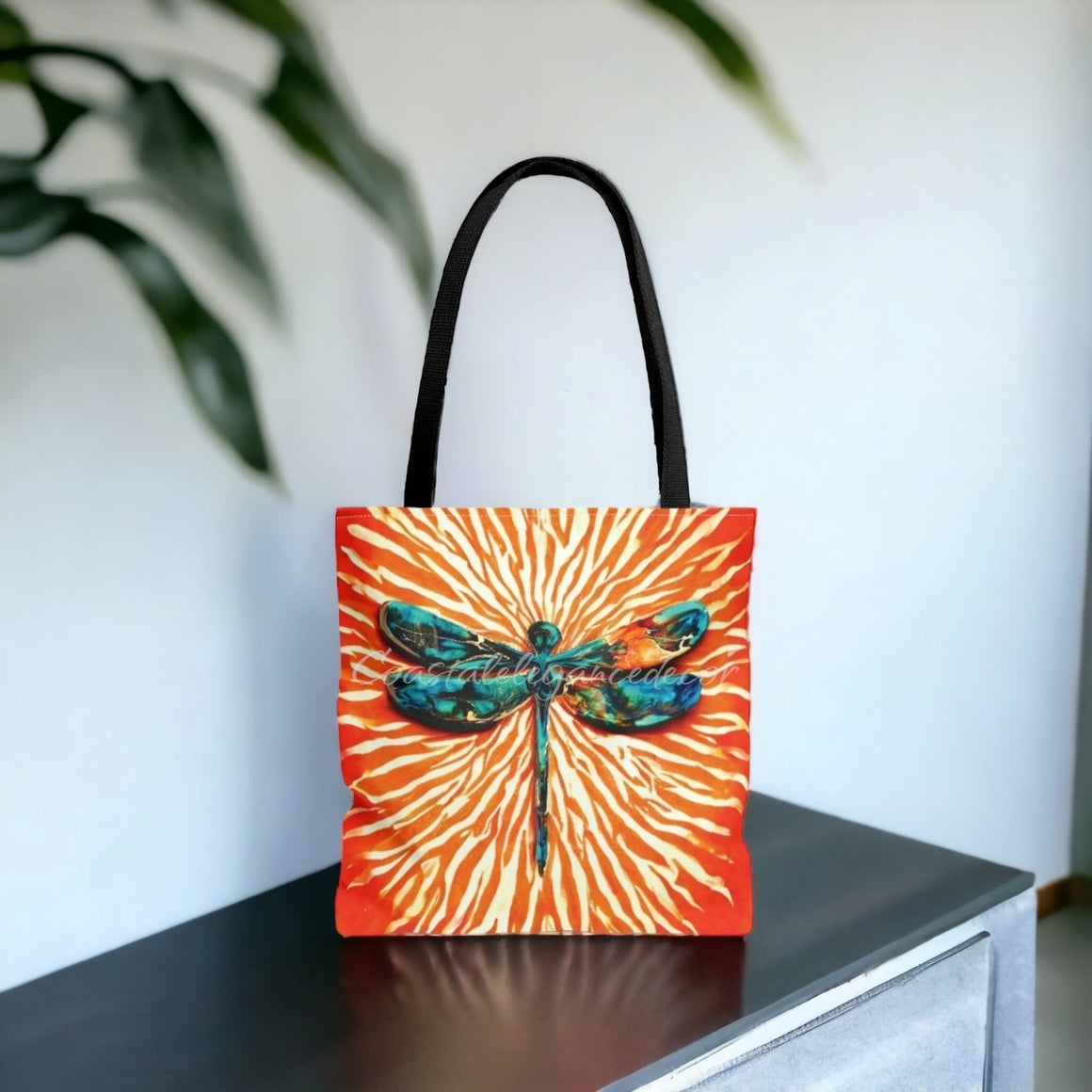 Original Art Dragonfly with Sunburst Tote Bag Printed 2 sizes