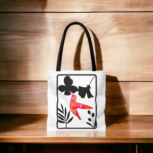 Pink and Orange Hummingbird with Modern Black Flowers Tote Bag 2 sizes