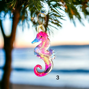 Coastal Seahorse Christmas Resin and Wood Ornament