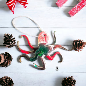 Octopus Coastal Christmas Resin and Wood Ornaments