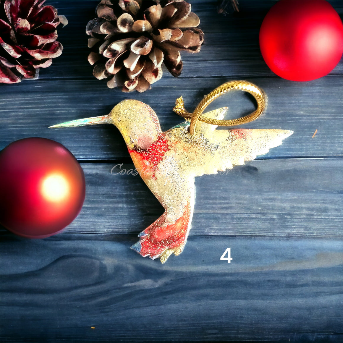 Classy Hummingbird Resin on Wood Christmas Ornament