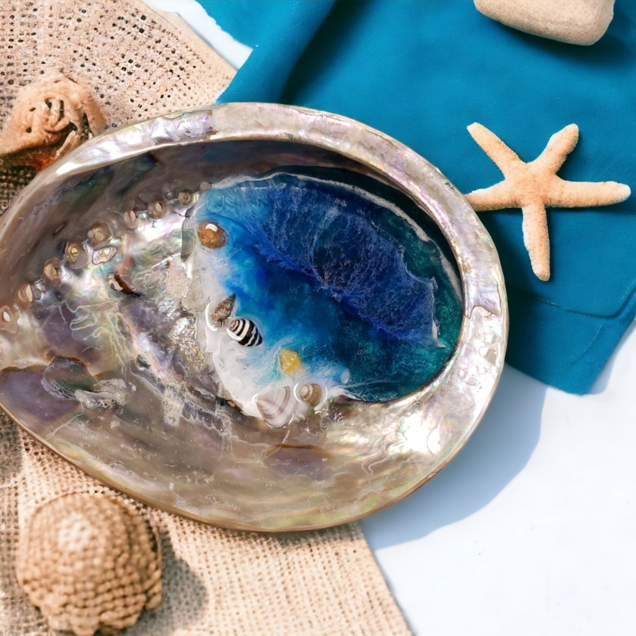 Green Abalone Seashell Resin Trinket Dish