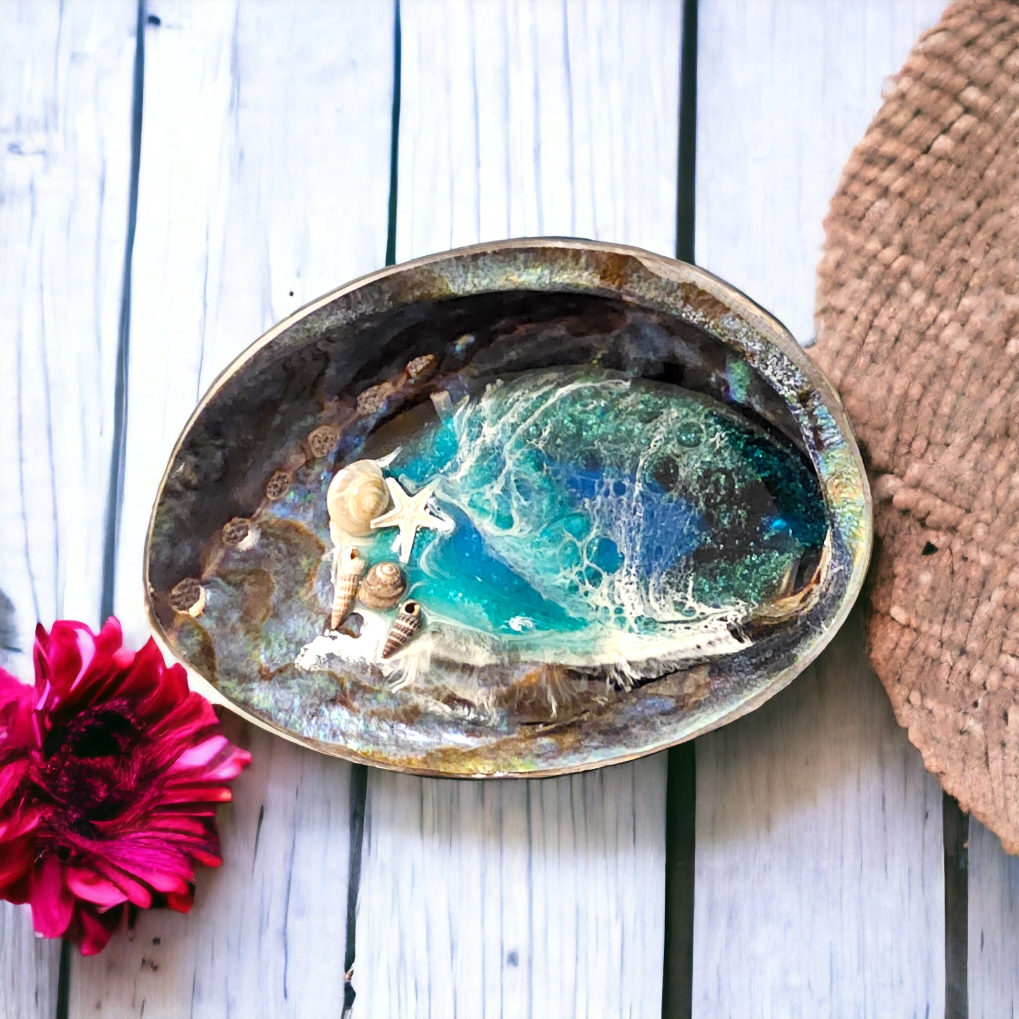 Green Abalone Seashell Resin Trinket Dish