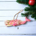 Charger l'image dans la visionneuse de la galerie, Handcrafted Ocean Sperm Whale Christmas Ornament featuring vibrant colors in resin and wood, measuring 5" x 2", ideal for festive coastal decor.
