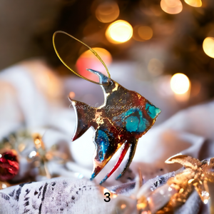 Classy Tropical Angel Fish Handmade Christmas Ornaments Resin and 🪵