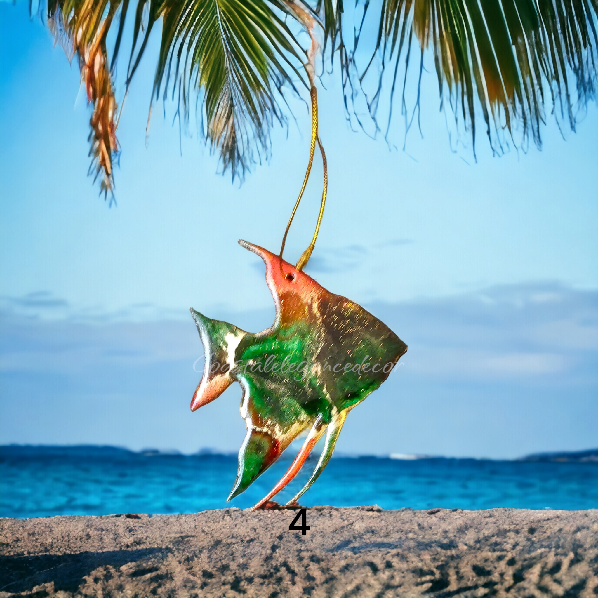 Classy Tropical Angel Fish Handmade Christmas Ornaments Resin and Wood