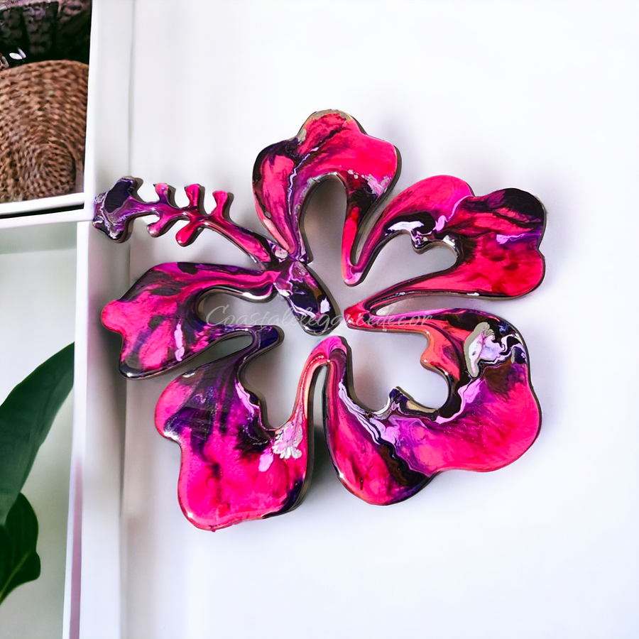 Tropical Hibiscus Flower Colorful Handmade Resin Wall Decor