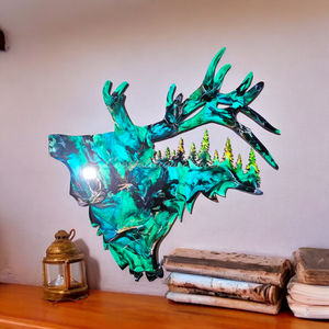 Wildlife Cabin Elk With Tree Cutouts Wood and Resin Wall Decorations 2 Colors
