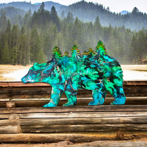Wildlife Bear with Forest Trees Wood Resin Cabin Wall Decor Handmade