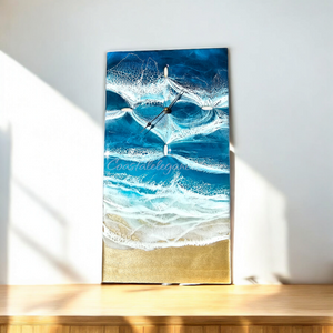 Modern Rectangle Ocean Resin Waves Wall Clock