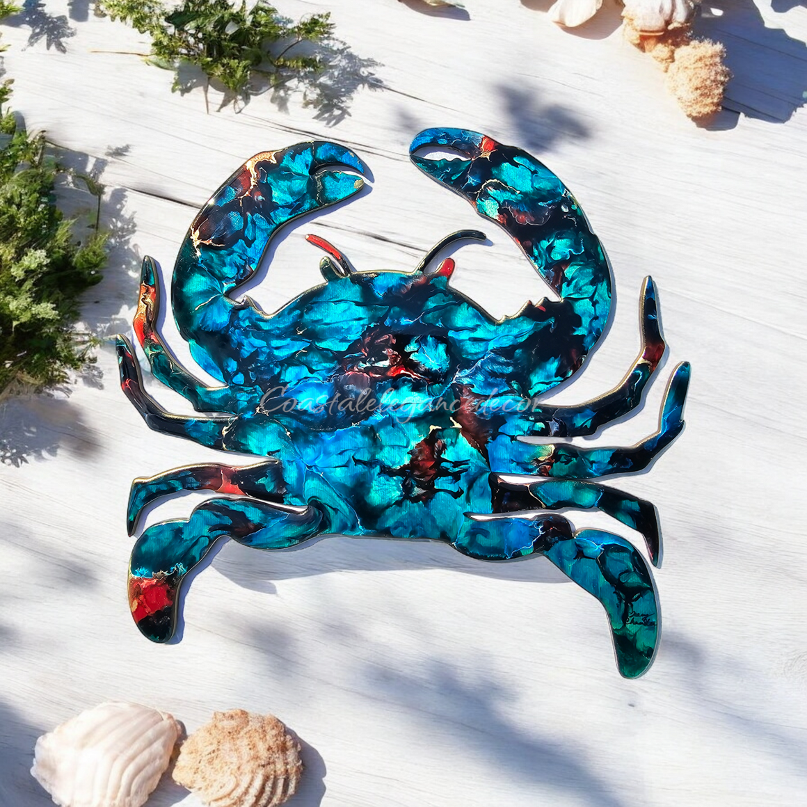 Large 15 Inch Handmade Colorful Blue Crab Coastal Decor