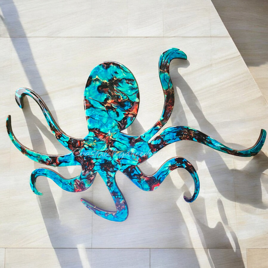 Large 29 Inch Handmade Octopus Turquoise and Reds