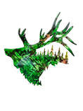 Charger l'image dans la visionneuse de la galerie, Handmade resin on wood elk wall decoration with colorful tree cutouts, perfect for rustic cabin decor.
