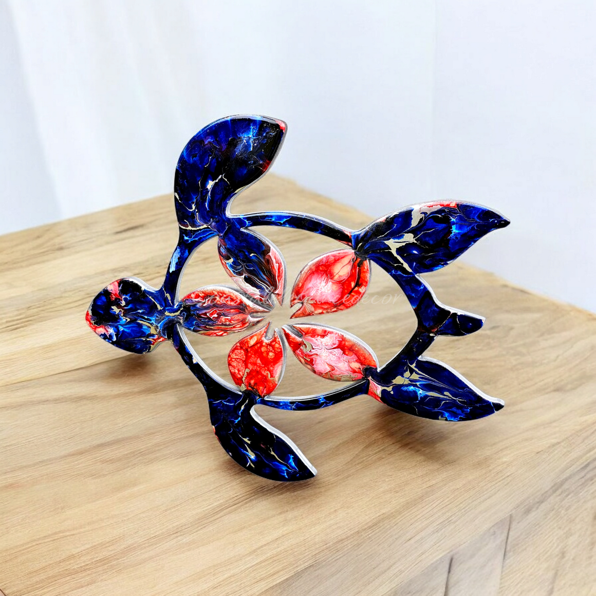 Large Coastal Polynesian Flower Sea Turtle Wall Decor