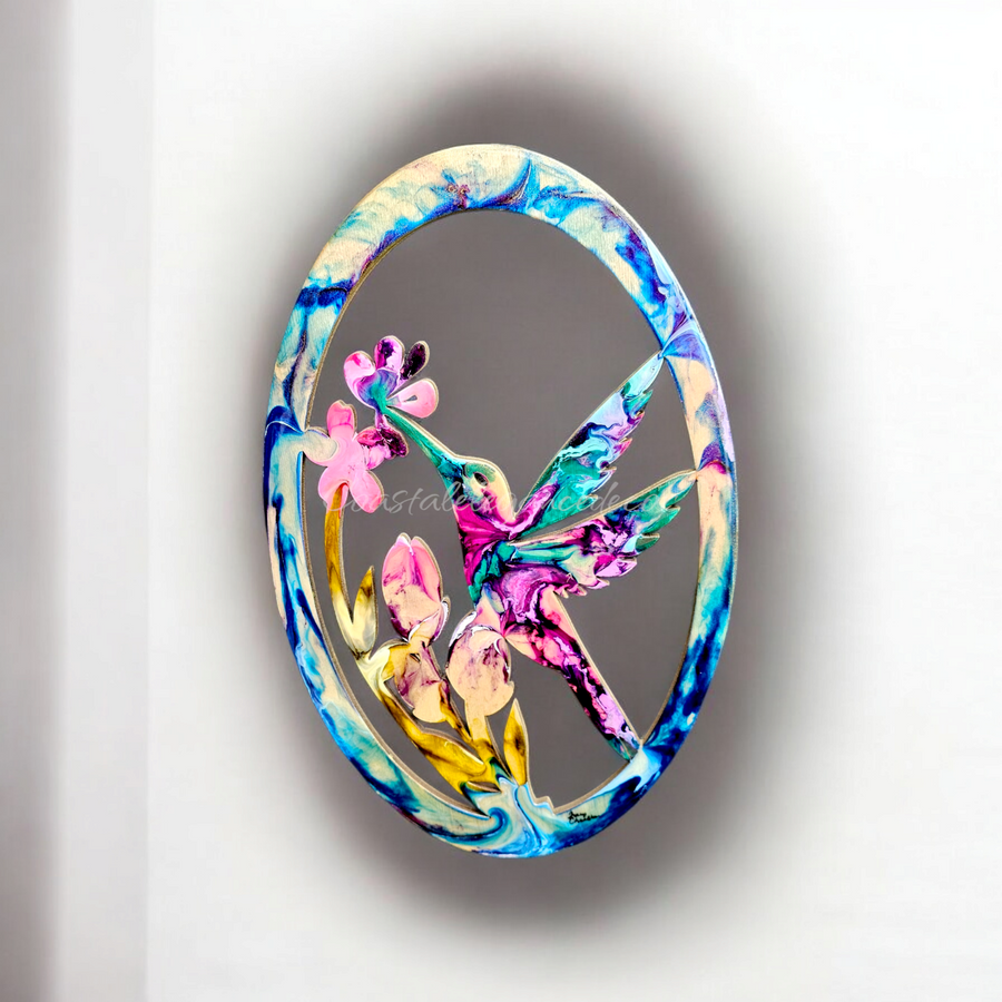 Hummingbird with Flowers Oval Frame Wall Decor