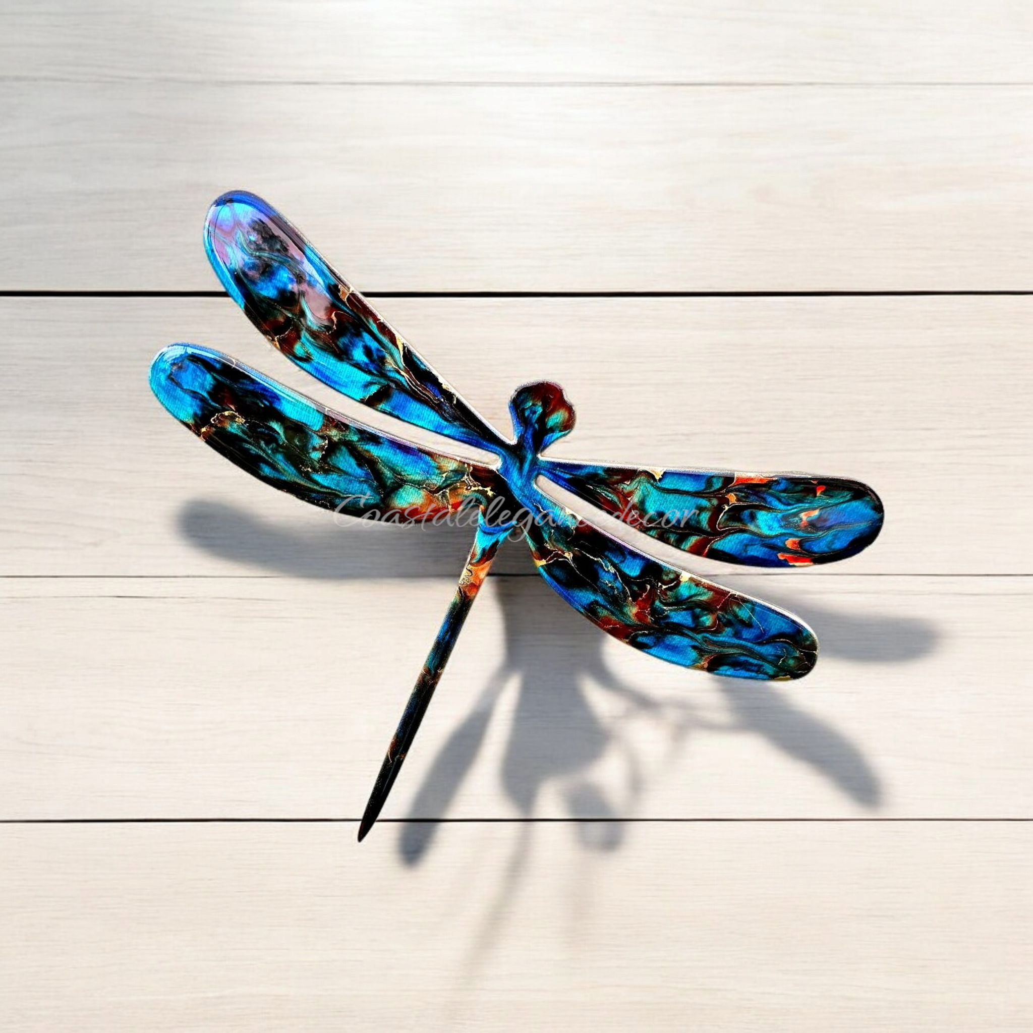 Handmade Large Dragonfly Wall Art in Resin with Metallic Accents – 14.5" x 11.25" for Indoor Decor