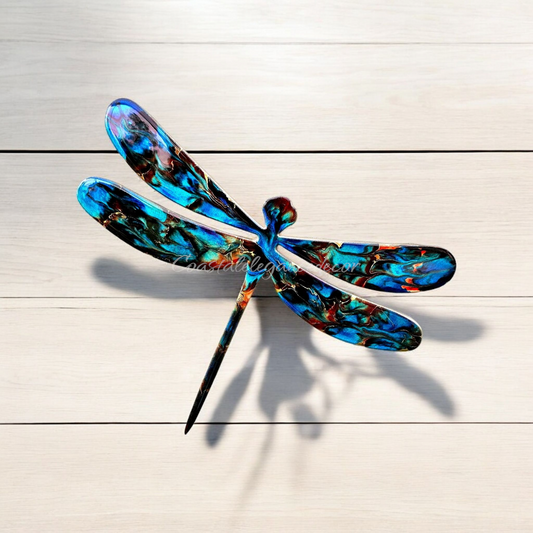 Handmade Large Dragonfly Wall Art in Resin with Metallic Accents – 14.5" x 11.25" for Indoor Decor
