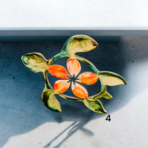 Handmade Small Coastal Polynesian Flower Sea Turtle Wall Decor Art