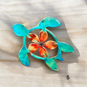 Handmade Small Coastal Polynesian Flower Sea Turtle Wall Decor Art