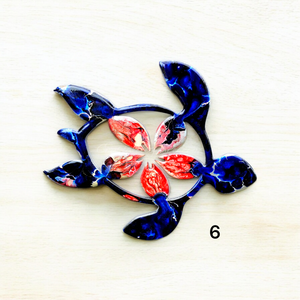 Handmade Small Coastal Polynesian Flower Sea Turtle Wall Decor Art