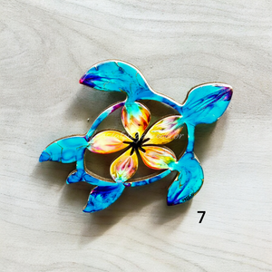 Handmade Small Coastal Polynesian Flower Sea Turtle Wall Decor Art