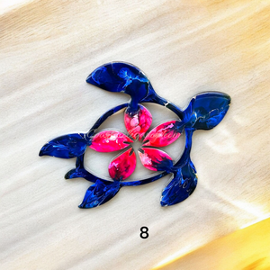 Handmade Small Coastal Polynesian Flower Sea Turtle Wall Decor Art