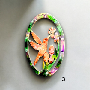 Small Hummingbird with Flowers Oval Frame Wall Decor