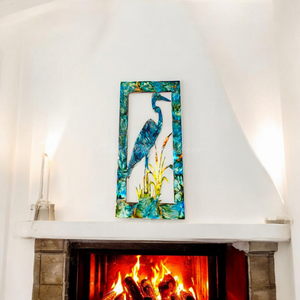 Large Blue Heron Bird Contemporary Resin Wall Art