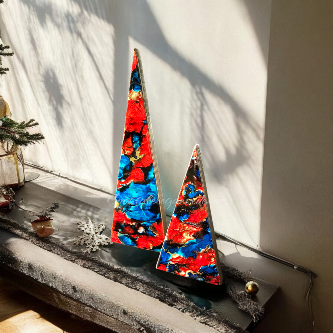 Blue and Red Contemporary Triangle Christmas Trees