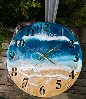 Large Standard Number Beach Ocean Waves Wall Clock