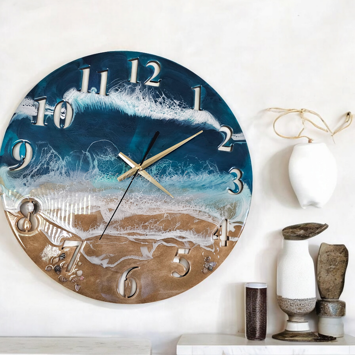 Large Standard Number Beach Ocean Waves Wall Clock