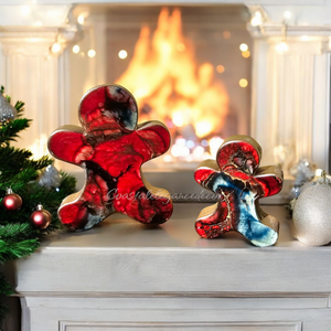 Chunky Wood with Resin Handmade Gingerbread Men Christmas Figurines