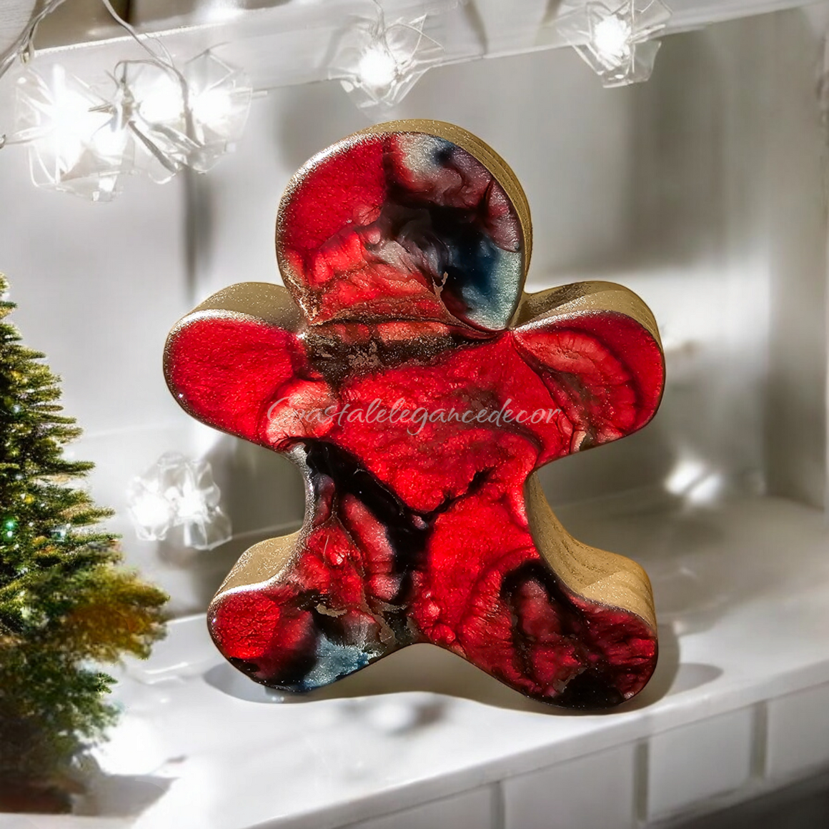 Chunky Wood with Resin Handmade Gingerbread Men Christmas Figurines