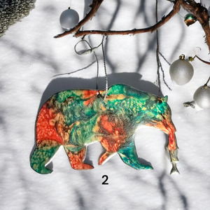 Grizzly Bear With Fish in Mouth Wildlife Cabin Christmas Tree Ornaments Handmade