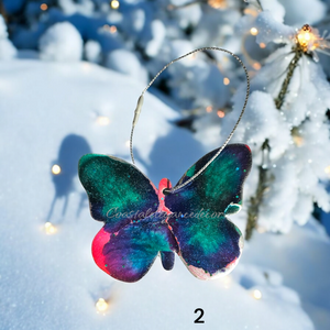 Handmade Butterfly Christmas Tree Resin on Wood Ornaments Multi Colors