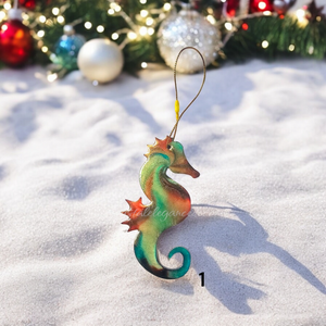 Coastal Seahorse Christmas Resin and Wood Ornament