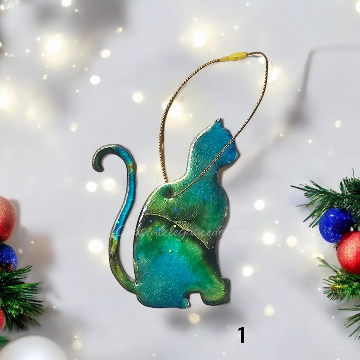 Resin and Wood Colorful Kitty Cat Christmas Ornaments