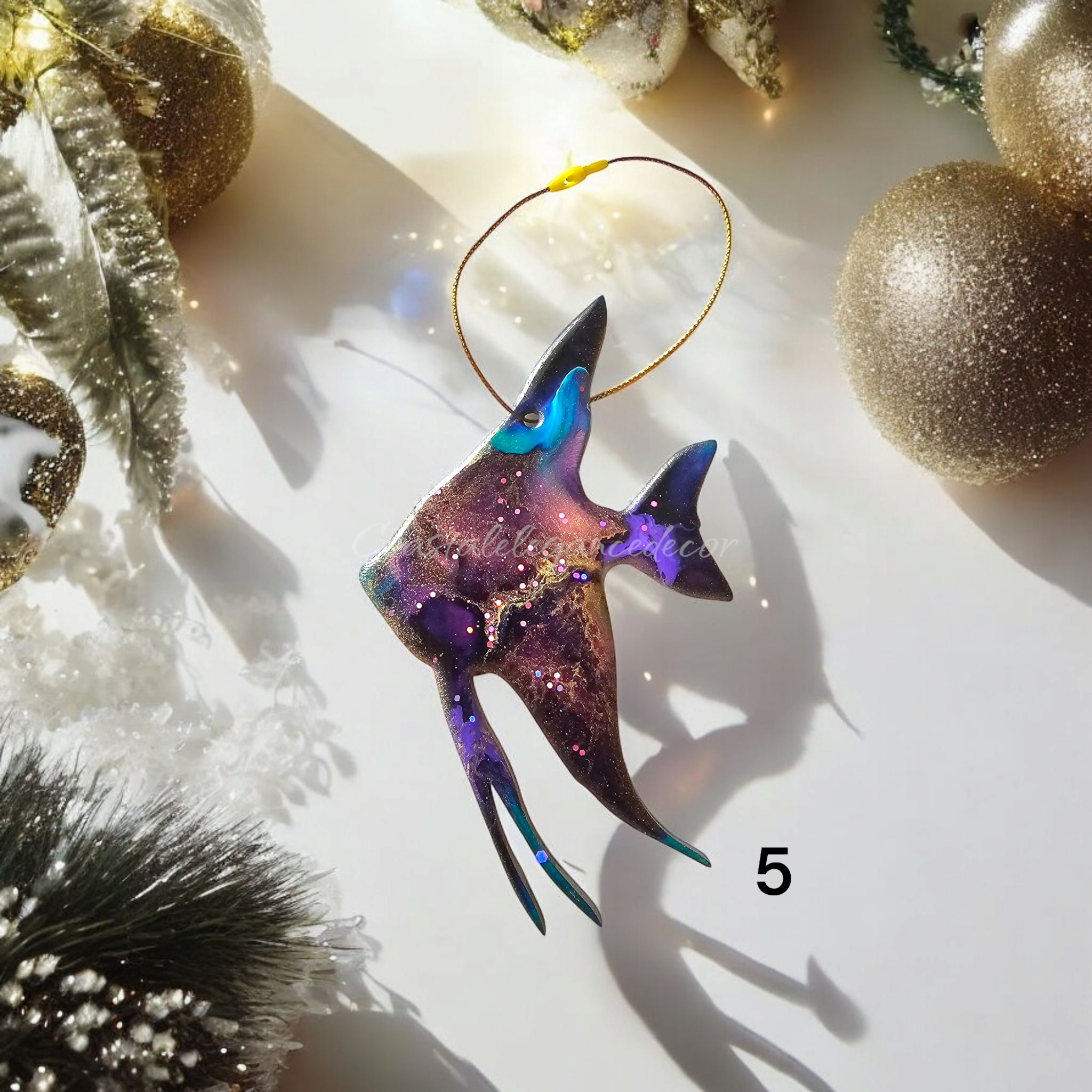 Classy Tropical Angel Fish Handmade Christmas Ornaments Resin and Wood