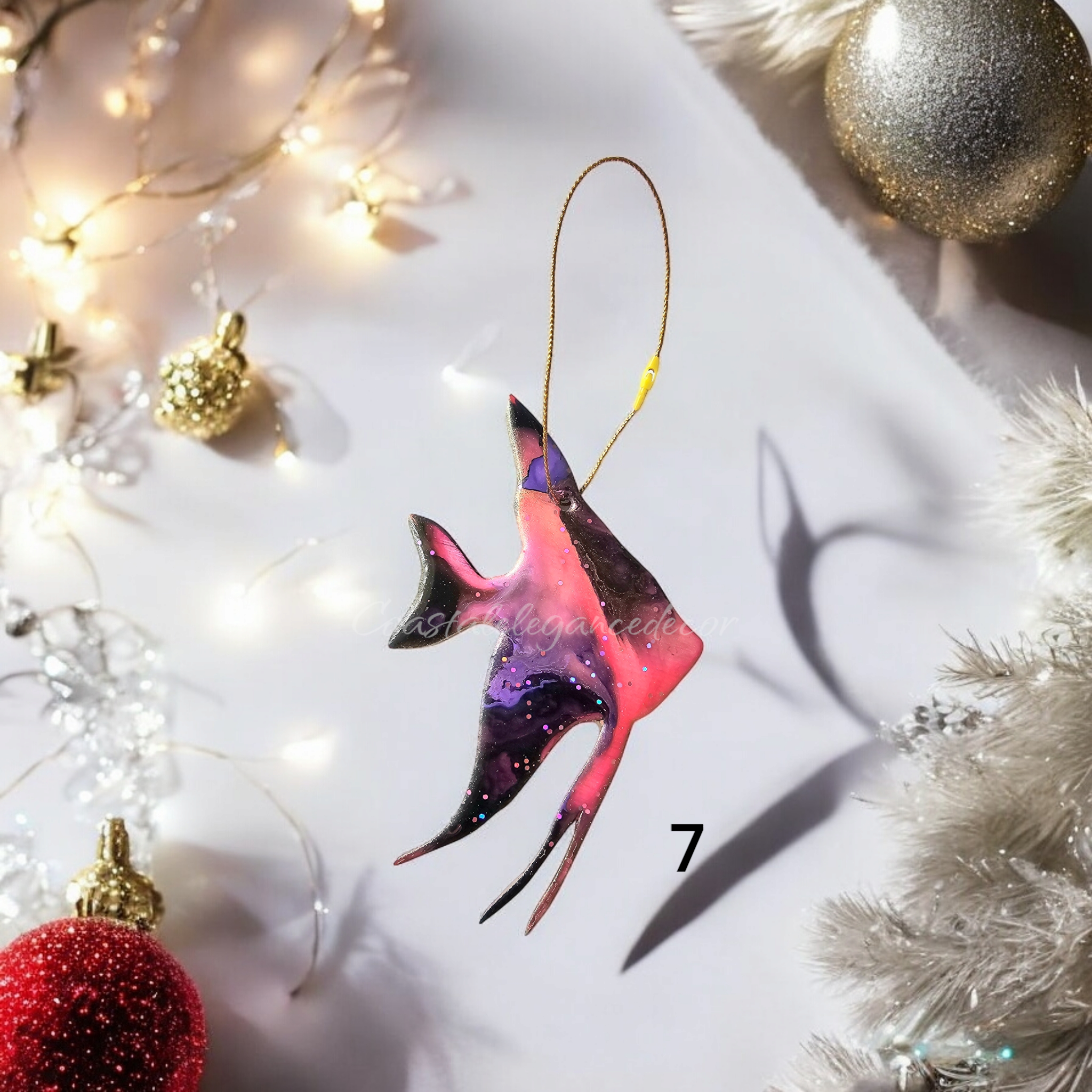 Classy Tropical Angel Fish Handmade Christmas Ornaments Resin and Wood