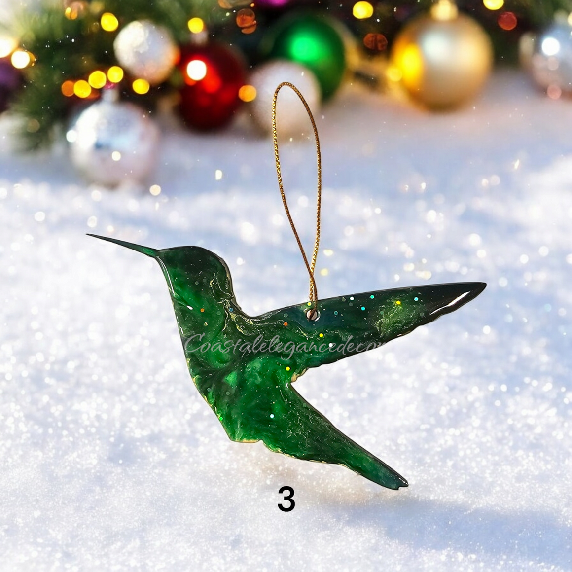 5 Inch Sparkly Handmade Resin and Wood Hummingbird Christmas Ornaments - Vibrant pink and red hues with glitter accents, capturing the beauty of a handcrafted hummingbird design.