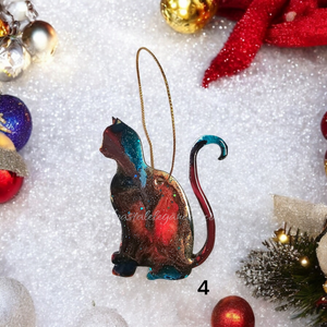 Resin and Wood Colorful Kitty Cat Christmas Ornaments