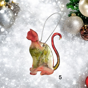 Resin and Wood Colorful Kitty Cat Christmas Ornaments