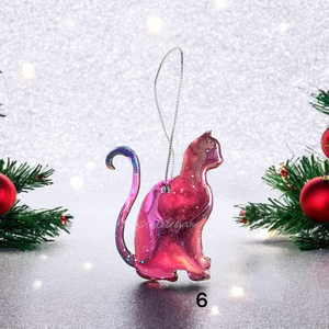 Resin and Wood Colorful Kitty Cat Christmas Ornaments