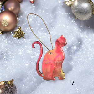 Resin and Wood Colorful Kitty Cat Christmas Ornaments