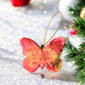 Handmade Butterfly Christmas Tree Resin on Wood Ornaments Multi Colors