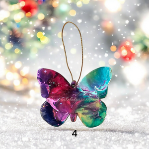 Handmade Butterfly Christmas Tree Resin on Wood Ornaments Multi Colors