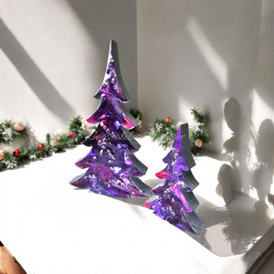 Resin and Chunky Wood Contemporary Mantel Christmas Trees with Branches Holiday Decoration Purple Sparkle Lg or Sm