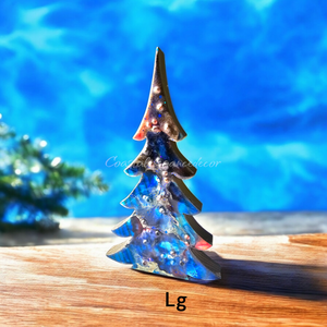 Chunky Wood and Resin Tabletop Shelf Christmas Trees With Branches Blue Sparkle 2 Sizes